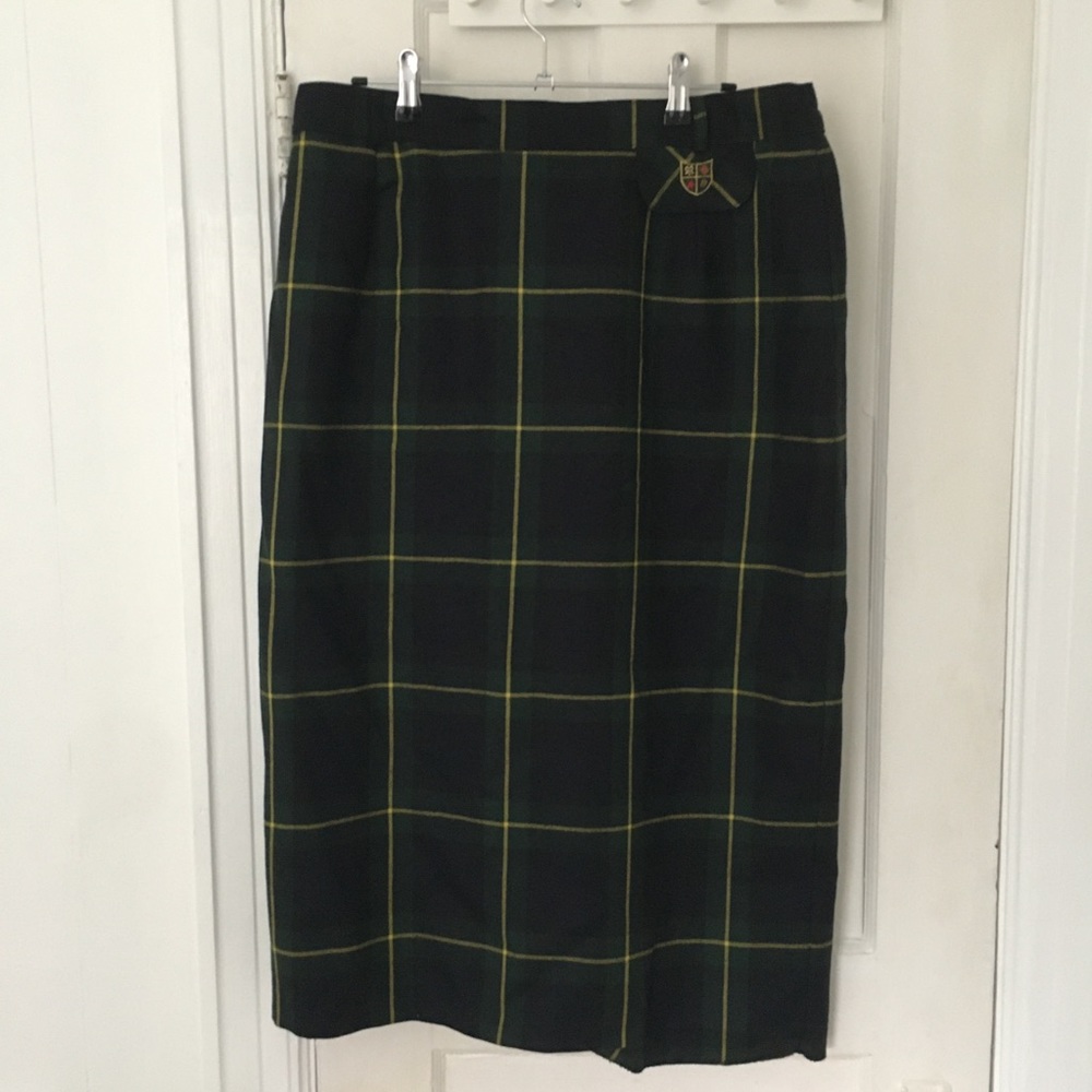 Vintage Plaid Pencil Skirt, 100% Wool